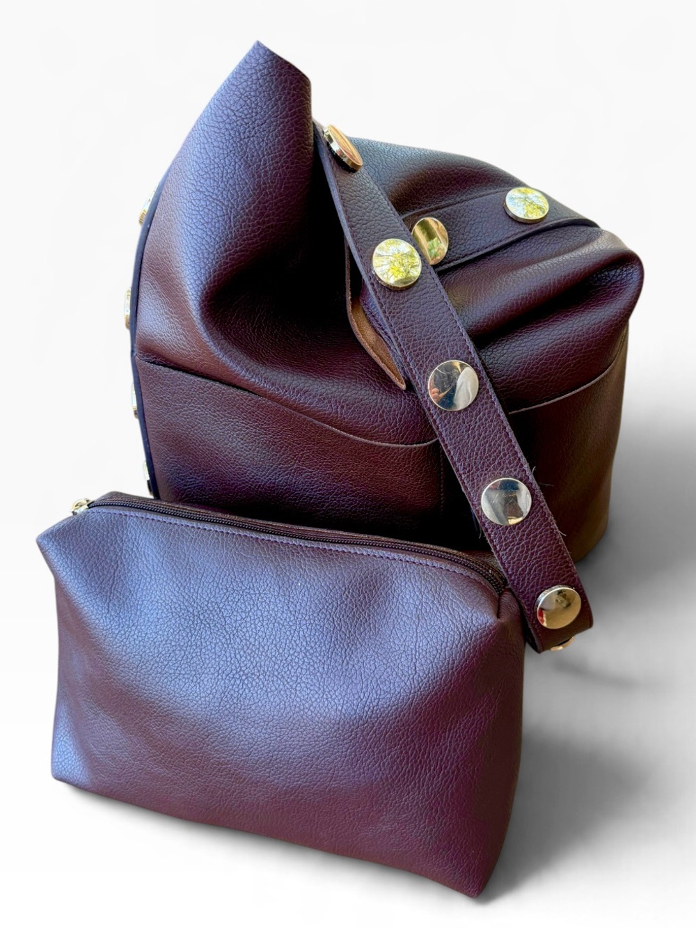Anthropologie Burgundy Leather Hobo with Studded Strap and Zip Pouch